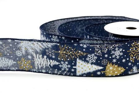 Navy Blue_Glittery Winter Trees Wired Ribbon_KF9075GC-4-4