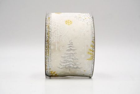 Cream_Glittery Winter Trees Wired Ribbon_KF9076G-2