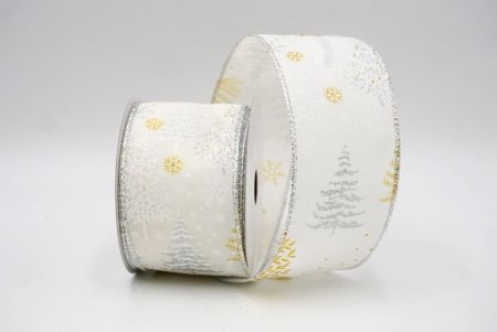 Cream_Glittery Winter Trees Wired Ribbon_KF9076G-2