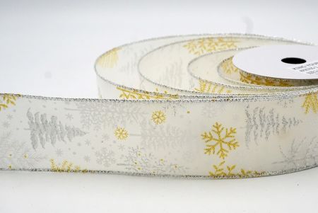 Cream_Glittery Winter Trees Wired Ribbon_KF9076G-2