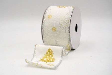 Cream_Glittery Winter Trees Wired Ribbon_KF9076G-2