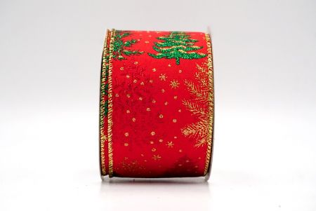 Red_Glittery Winter Trees Wired Ribbon_KF9077G-7