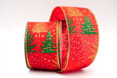 Red_Glittery Winter Trees Wired Ribbon_KF9077G-7