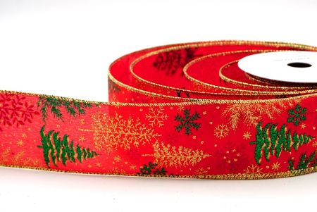 Red_Glittery Winter Trees Wired Ribbon_KF9077G-7