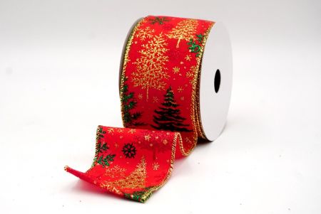 Red_Glittery Winter Trees Wired Ribbon_KF9077G-7