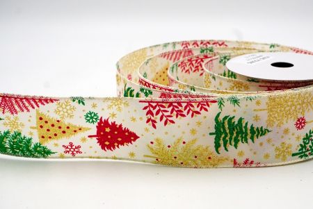 Cream_Glittery Winter Trees Wired Ribbon_KF9077GC-2-2