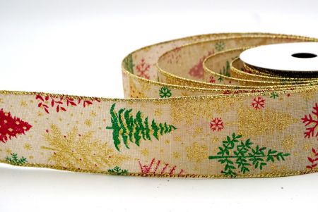 Khaki_Glittery Winter Trees Wired Ribbon_KF9078G-14