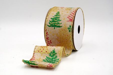 Khaki_Glittery Winter Trees Wired Ribbon_KF9078G-14