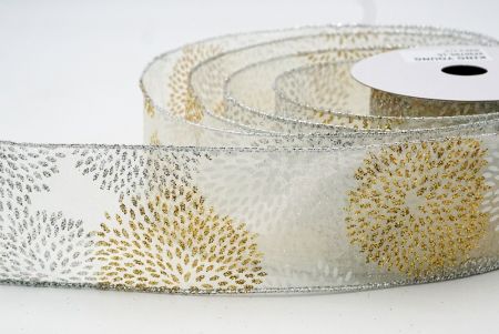 White/Gold Festive Glitter Fireworks Wired Ribbon_KF9079G-1G