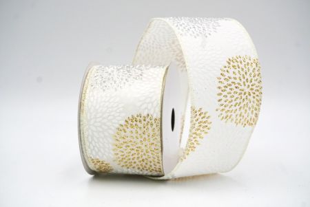 Cream White Festive Glitter Fireworks Wired Ribbon_KF9080GC-2-2