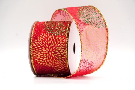 Red - Gold Festive Glitter Fireworks Wired Ribbon_KF9081G-7