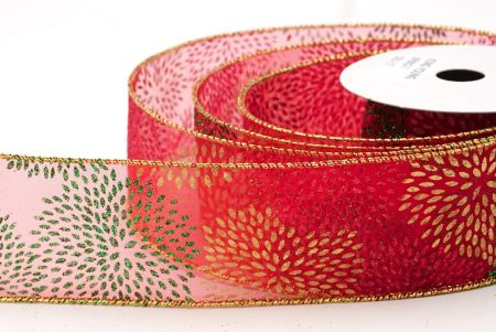 Red - Gold Festive Glitter Fireworks Wired Ribbon_KF9081G-7