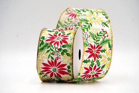 White Festive Glitter Poinsettia Wired Ribbon_KF9084G-1