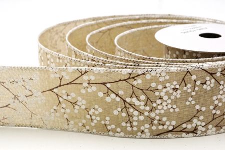 Light Brown - White Glitter Berries Wired Ribbon_KF9086GC-13-1