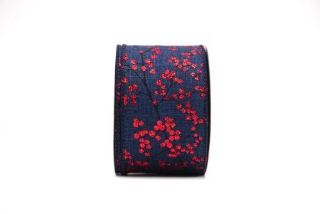 Navy Blue - Red Glitter Berries Wired Ribbon_KF9087GC-4-4