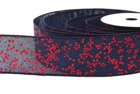 Navy Blue - Red Glitter Berries Wired Ribbon_KF9087GC-4-4