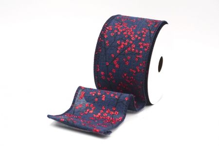 Navy Blue - Red Glitter Berries Wired Ribbon_KF9087GC-4-4