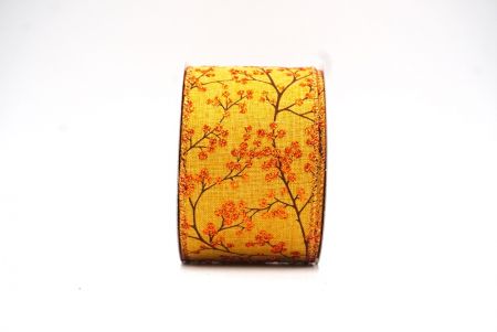 Yellow - Orange Glitter Berries Wired Ribbon_KF9087GZ-42