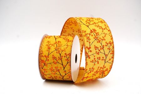 Yellow - Orange Glitter Berries Wired Ribbon_KF9087GZ-42