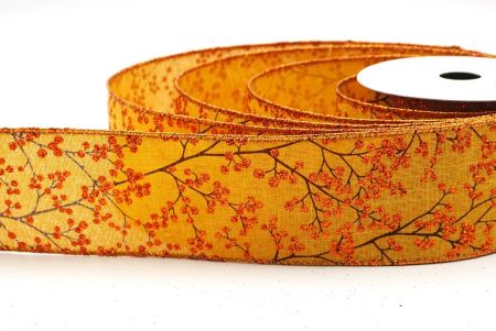 Yellow - Orange Glitter Berries Wired Ribbon_KF9087GZ-42