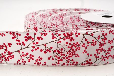 White - Red Glitter Berries Wired Ribbon_KF9089GC-1-1