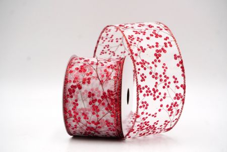 White - Red Sheer Glitter Berries Wired Ribbon_KF9089GR-1