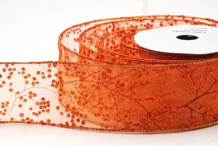 Orange Sheer Glitter Berries Wired Ribbon_KF9089GZ-42