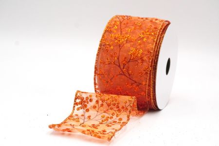 Orange Sheer Glitter Berries Wired Ribbon_KF9089GZ-42