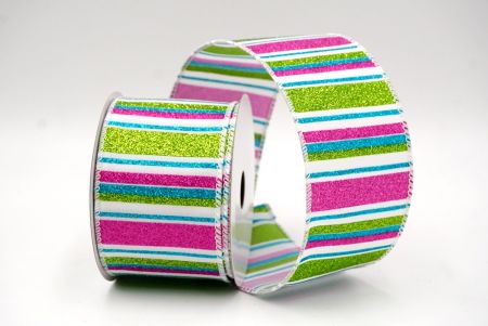 White/Blue/Green/Pink_Sparkling Holiday Stripes Wired Ribbon_KF9091GC-1F-1