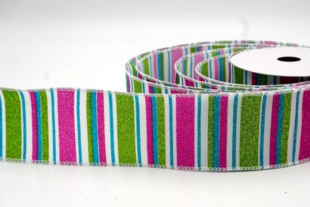 White/Blue/Green/Pink_Sparkling Holiday Stripes Wired Ribbon_KF9091GC-1F-1