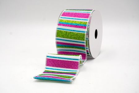 White/Blue/Green/Pink_Sparkling Holiday Stripes Wired Ribbon_KF9091GC-1F-1