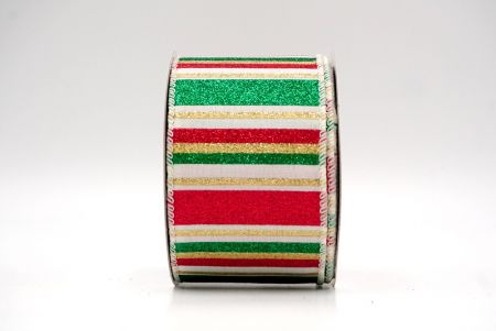 Cream/Red/Green/Gold_Sparkling Holiday Stripes Wired Ribbon_KF9091GC-2-2