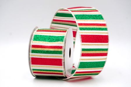 Cream/Red/Green/Gold_Sparkling Holiday Stripes Wired Ribbon_KF9091GC-2-2