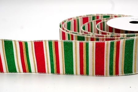 Cream/Red/Green/Gold_Sparkling Holiday Stripes Wired Ribbon_KF9091GC-2-2