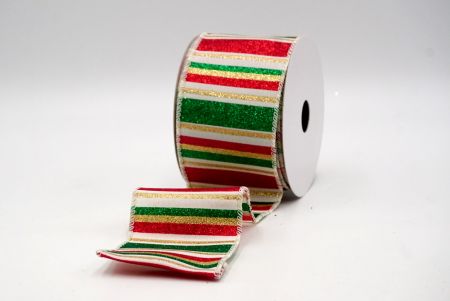 Cream/Red/Green/Gold_Sparkling Holiday Stripes Wired Ribbon_KF9091GC-2-2