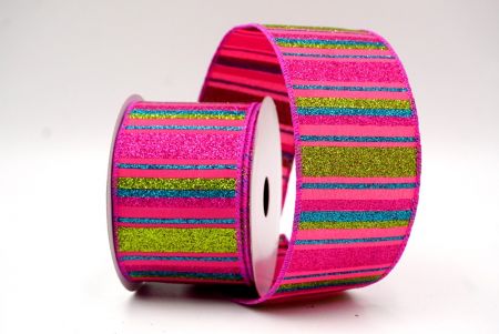 Magenta/Blue/Green_Sparkling Holiday Stripes Wired Ribbon_KF9091GC-40-40