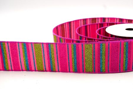 Magenta/Blue/Green_Sparkling Holiday Stripes Wired Ribbon_KF9091GC-40-40