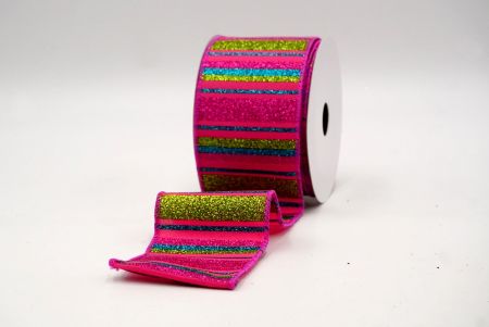 Magenta/Blue/Green_Sparkling Holiday Stripes Wired Ribbon_KF9091GC-40-40