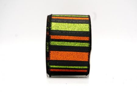 Black/Green/Orange_Sparkling Holiday Stripes Wired Ribbon_KF9091GC-53-53