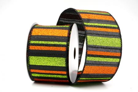 Black/Green/Orange_Sparkling Holiday Stripes Wired Ribbon_KF9091GC-53-53