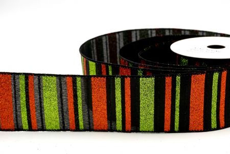 Black/Green/Orange_Sparkling Holiday Stripes Wired Ribbon_KF9091GC-53-53