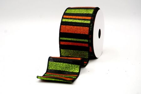 Black/Green/Orange_Sparkling Holiday Stripes Wired Ribbon_KF9091GC-53-53