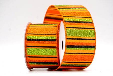 Orange/Black/Green_Sparkling Holiday Stripes Wired Ribbon_KF9091GC-54-54