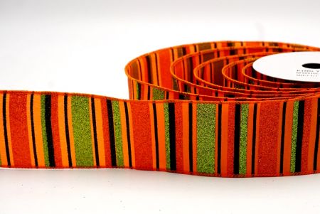 Orange/Black/Green_Sparkling Holiday Stripes Wired Ribbon_KF9091GC-54-54