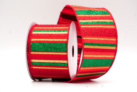 Red/Green/Gold_Sparkling Holiday Stripes Wired Ribbon_KF9091GC-7-7