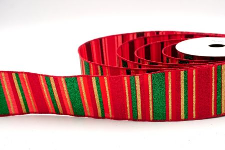 Red/Green/Gold_Sparkling Holiday Stripes Wired Ribbon_KF9091GC-7-7