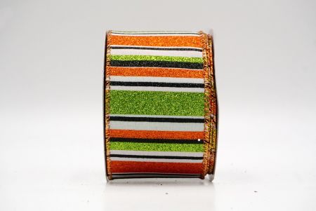 White/Orange/Black/Green_Sparkling Holiday Stripes Wired Ribbon_KF9091GZ-1Z