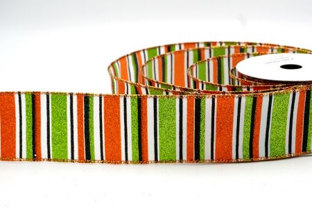 White/Orange/Black/Green_Sparkling Holiday Stripes Wired Ribbon_KF9091GZ-1Z