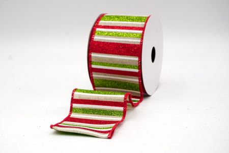 Khaki/Red/Green/White_Sparkling Holiday Stripes Wired Ribbon_KF9092GC-13-7