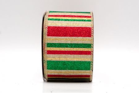 Natural/Red/Green/Gold_Sparkling Holiday Stripes Wired Ribbon_KF9092GC-14-183